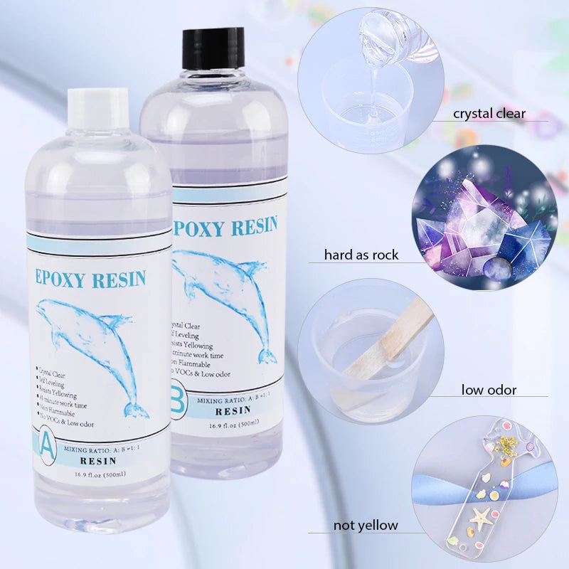 1:1 Clear Epoxy Resin Kit – Crystal Clear 2-Part Casting Resin Set with Measuring Cups, Stir Stick & Silicone Gloves for Art & DIY Crafts