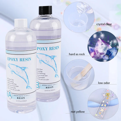 1:1 Clear Epoxy Resin Kit – Crystal Clear 2-Part Casting Resin Set with Measuring Cups, Stir Stick & Silicone Gloves for Art & DIY Crafts