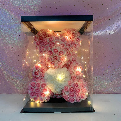 2024 40cm Rose Bear – Heart-Shaped Artificial Flower Teddy Bear for Valentine’s, Wedding, Birthday & Christmas Gifts