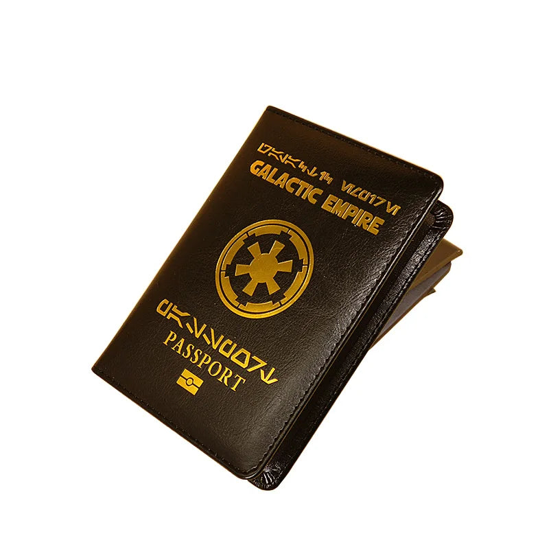 Galactic Empire Passport Cover | Black PU Leather Travel Wallet & Document Organizer with New Logo