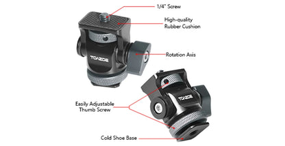 TOAZOE DSLR Camera Monitor Mount – Adjustable Swivel & Tilt Clamp with Cold Shoe Base for Flash & DIY Accessories