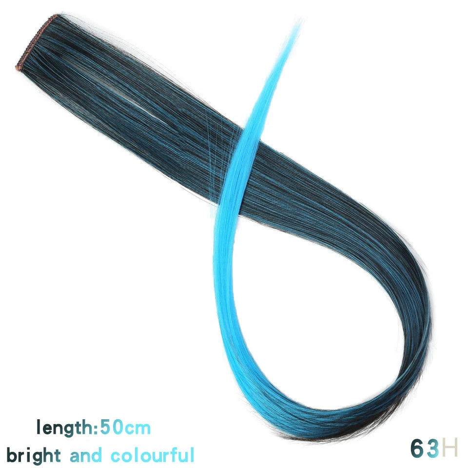 BUQI Straight Clip-In Colored Hair Extensions – Rainbow Synthetic Hair Streaks in Pink, Orange, White & Purple