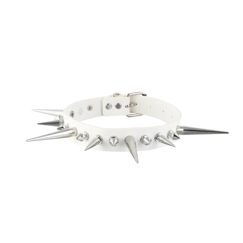 Punk Long Spike Choker – Studded Faux Leather Collar for Men & Women, Goth Rivet Necklace