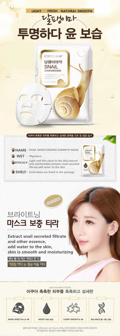 10 Pack Snail Moisturizing Face Masks – Oil Control & Skin Replenishing Sheet Masks for Tender Skin Care, Korean Cosmetics