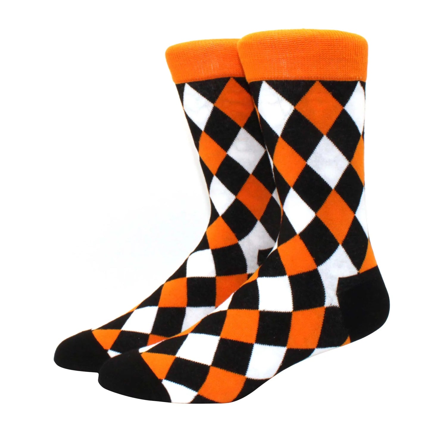 Men’s Funny Argyle Diamond Pattern Cotton Socks – Large Size 3D Geometric Crew Tube Socks, Combed Cotton Casual Novelty Socks