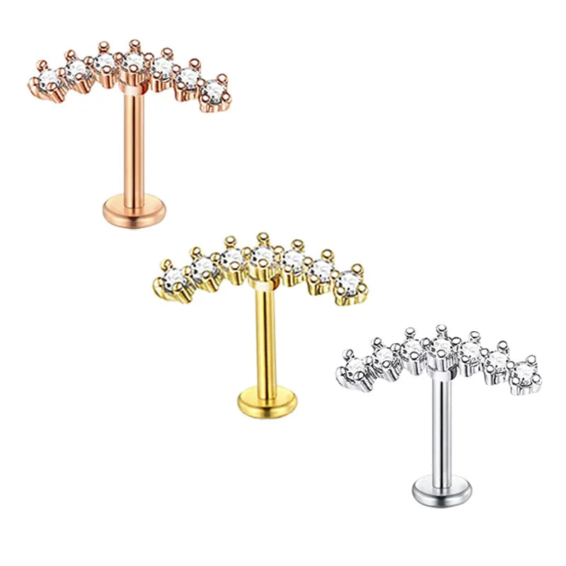 Crystal Flower Tragus Piercing Earring – 16G Cross Cartilage, Helix, Conch, Rook, Lobe & Labret Stud Jewelry