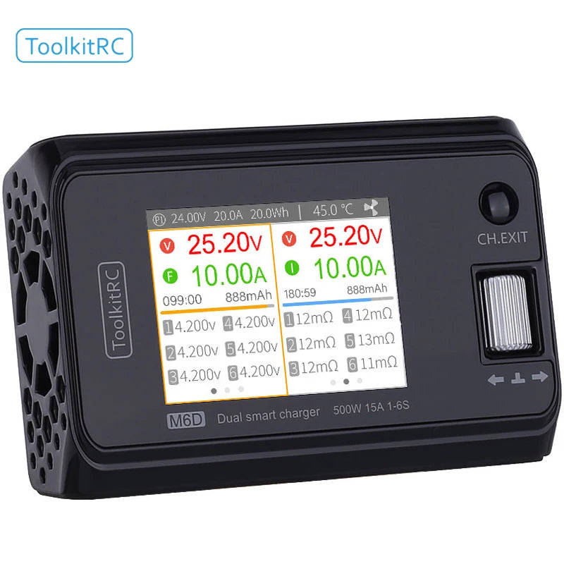 2024 ToolkitRC M6D – 500W 15A DC Dual Channel MINI Smart Charger & Discharger for 1-6S Lipo Batteries, FPV Model Spare Parts