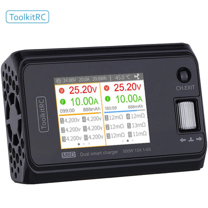 2024 ToolkitRC M6D – 500W 15A DC Dual Channel MINI Smart Charger & Discharger for 1-6S Lipo Batteries, FPV Model Spare Parts