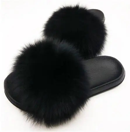 Girls’ Luxury Fluffy Fur Slippers – Warm Plush Indoor Flip Flop Slides for Women, New Arrival