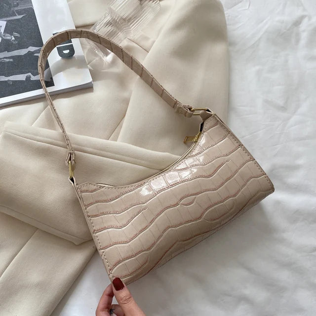 Fashion PU Leather Handbag for Women – Alligator Pattern Small Underarm Messenger Bag & Purse