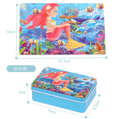 60PCS Wooden Cartoon Animal Puzzle – Early Learning Educational Jigsaw Toys for Kids