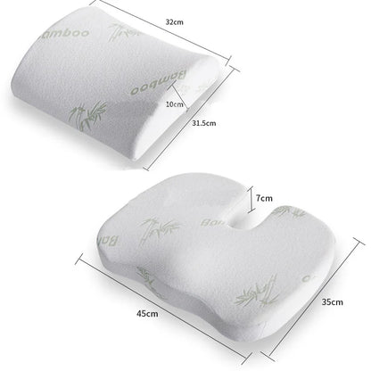 Ergonomic Bamboo Memory Foam Seat & Back Cushion – Slow Rebound Waist Support for Home & Office Chairs