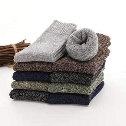 5 Pairs Thick Wool Socks for Men - High-Quality Thermal Cotton Winter Socks, Christmas Gift Size 38-45