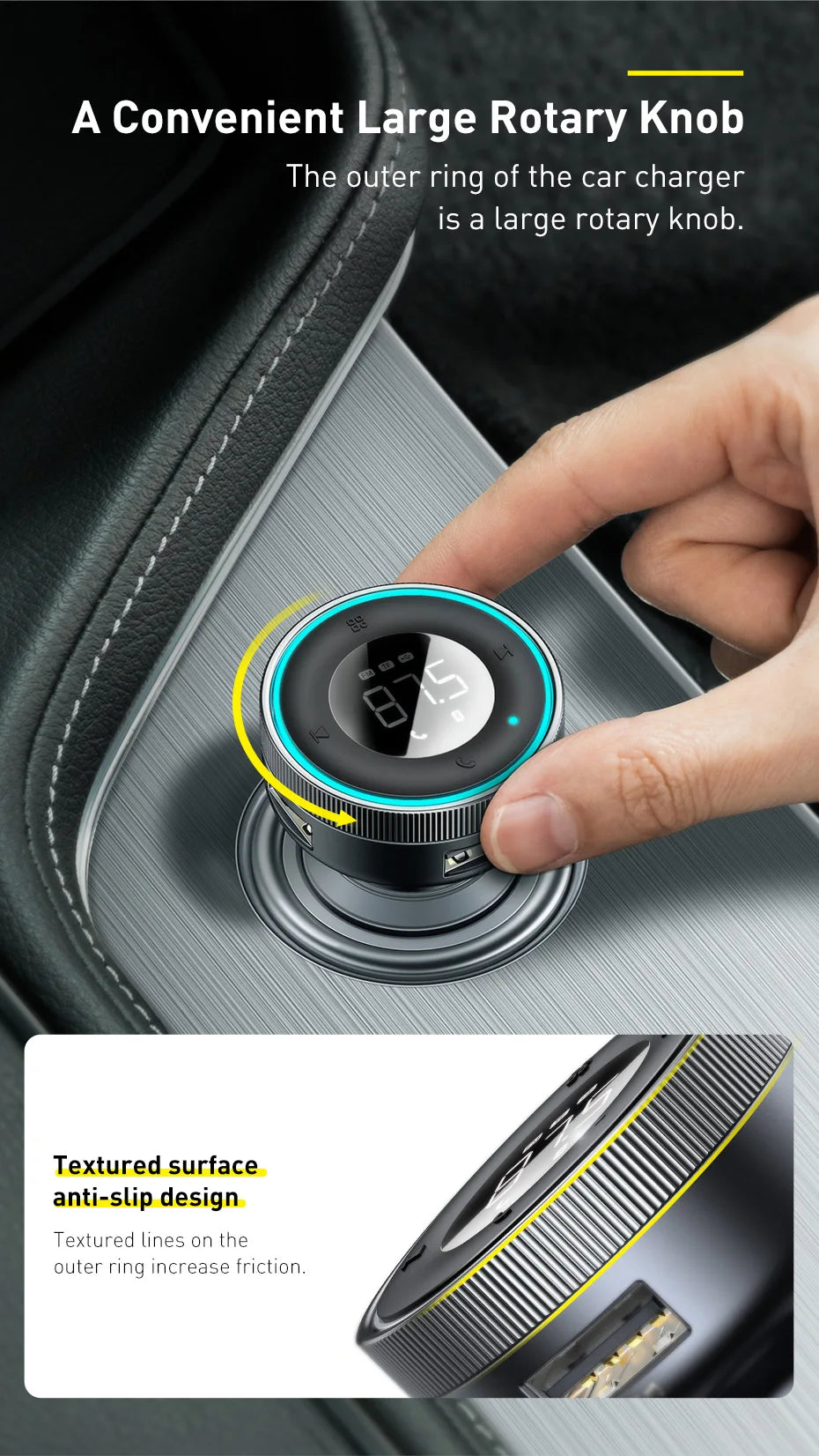 Baseus Bluetooth 5.0 FM Transmitter – Wireless Car Kit with USB Fast Charger, AUX, MP3 Player & Hands-Free Calling