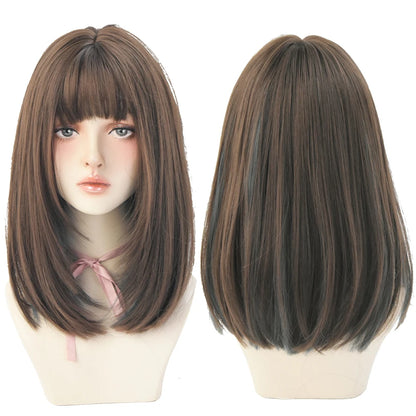 7JHHWIGS Long Straight Light Brown Synthetic Wig with Bangs – Heat-Resistant Daily Wear Wig for Women