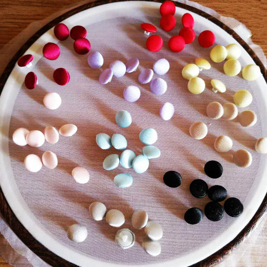50pcs Satin Cloth Buttons - Colorful DIY Sewing Accessories for Wedding Dress Coat Shirt Clothing Decoration with Rope