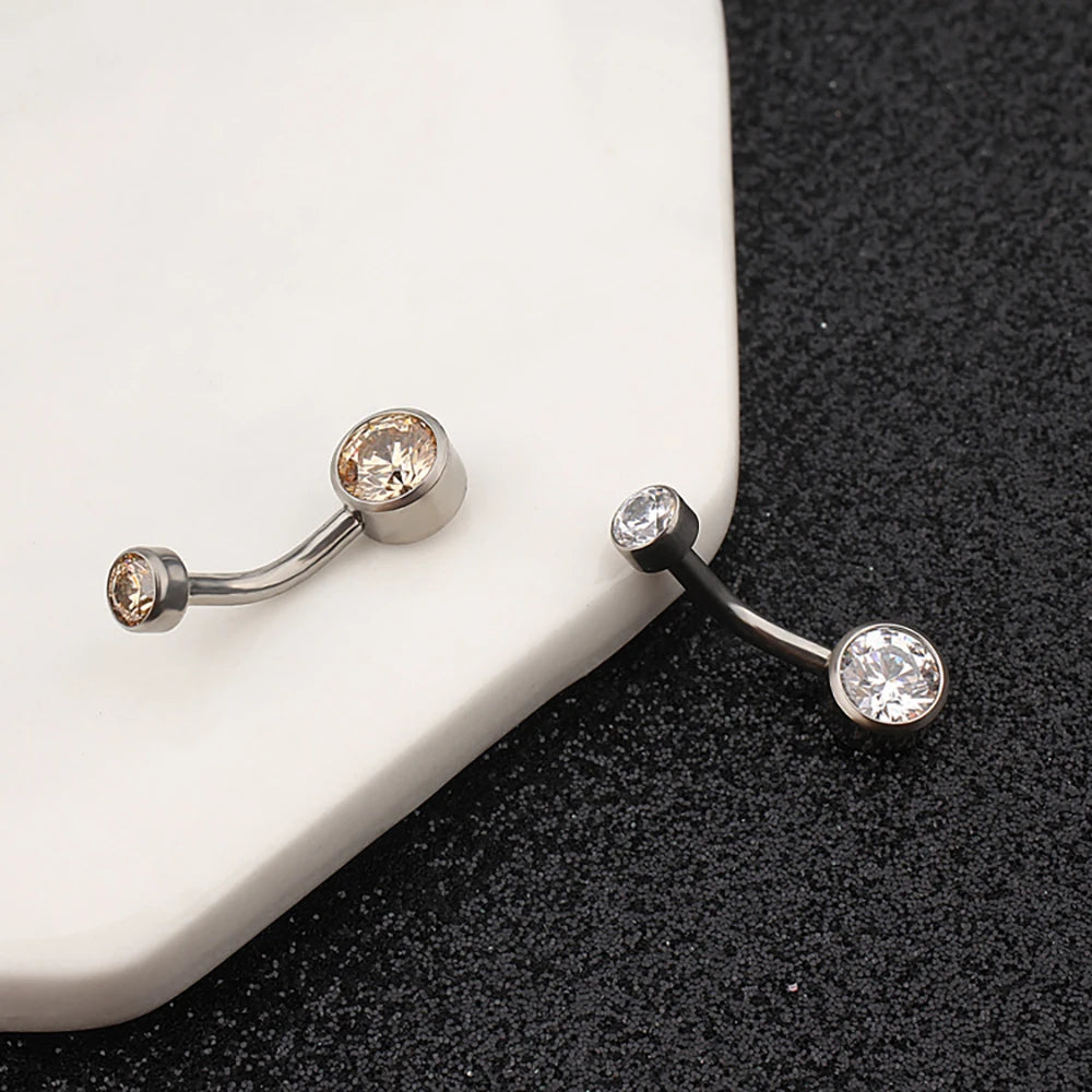 Right Grand ASTM F136 Titanium Belly Button Ring - 14G Internally Threaded Navel Piercing with Clear Zircon Bezel Body Jewelry