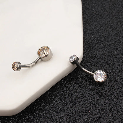 Right Grand ASTM F136 Titanium Belly Button Ring - 14G Internally Threaded Navel Piercing with Clear Zircon Bezel Body Jewelry