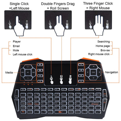 i8 Plus Mini Wireless Keyboard - 2.4GHz Air Mouse Remote With Touchpad For Android TV Box And PC