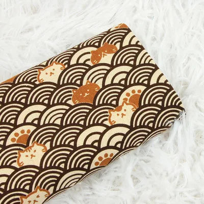 Half Yard Thick Cotton Fabric — Soft Breeze Cat Curve Print, 100% Cotton DIY Bag & Craft Material CR-389