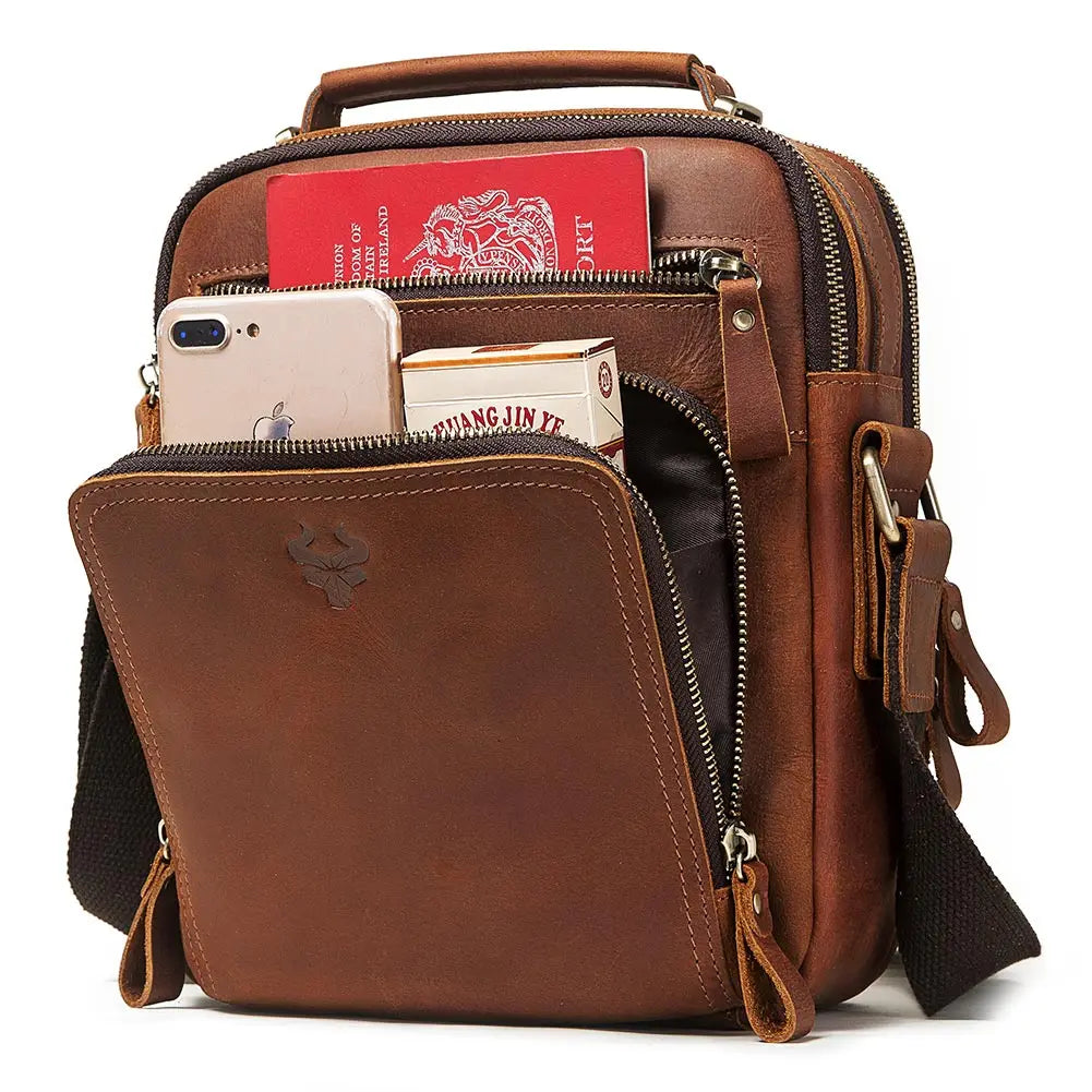 HUMERPAUL Genuine Leather Men's Shoulder Bag – Vintage Crossbody, Large Capacity Messenger Tote for Travel