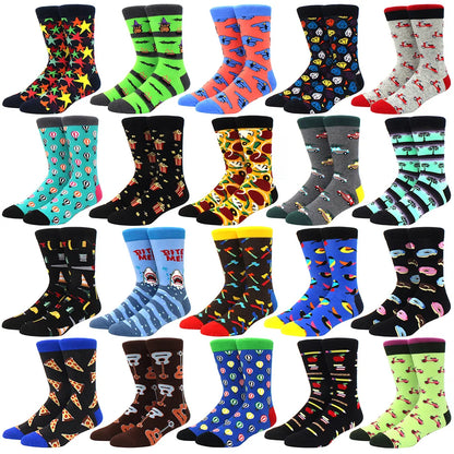 Men's Colorful Combed Cotton Jacquard Crew Socks - Striped Business Casual Dress Socks