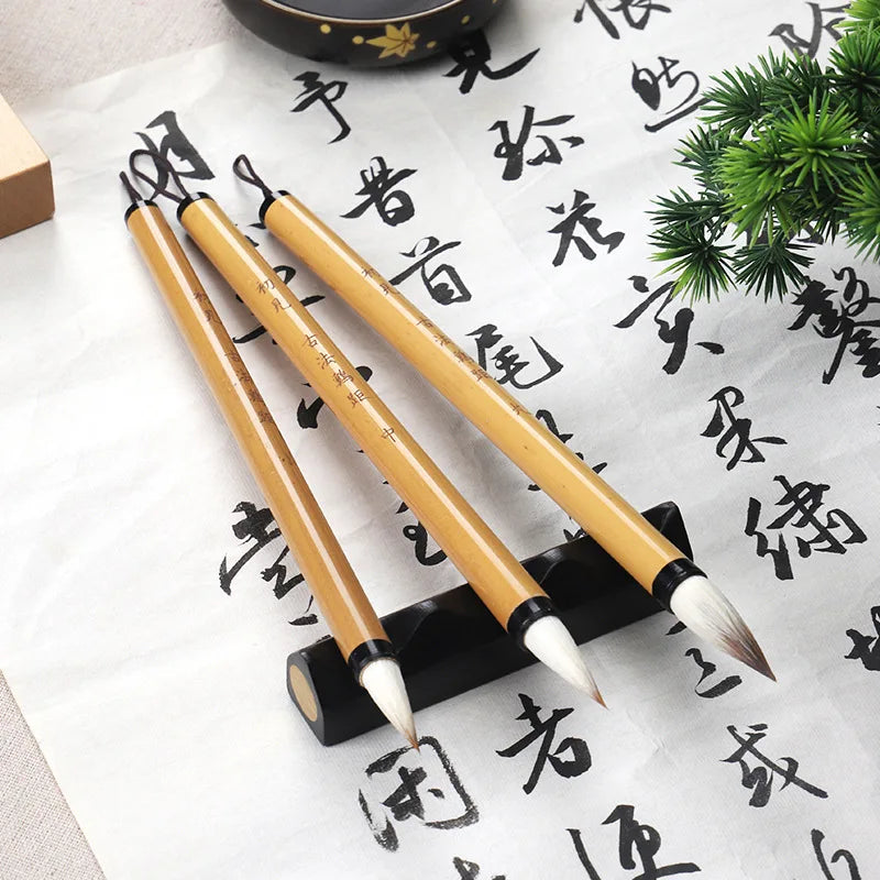 3Pcs Calligraphy Brush Set – Wool Hair Ink Painting Brushes for Traditional Watercolor, Drawing & Art Supplies
