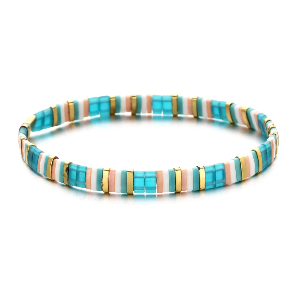 ZMZY Stone Tila Beads Elastic Bracelet for Women – 2025 Fashion Colorful Rainbow Miyuki Tile Bead Jewelry Gift Bracelet
