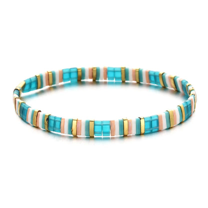 ZMZY Stone Tila Beads Elastic Bracelet for Women – 2025 Fashion Colorful Rainbow Miyuki Tile Bead Jewelry Gift Bracelet