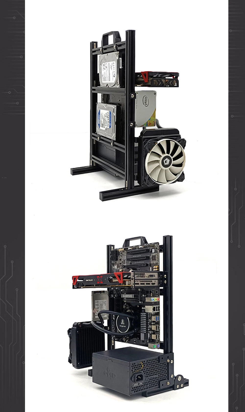 Aluminum Open Frame PC Case – Supports ITX/MATX/ATX Motherboards, Vertical Gaming Cabinet for DIY & Water Cooling Builds