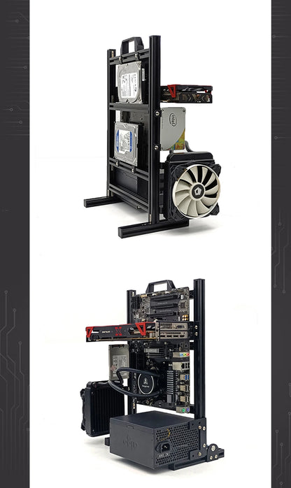 Aluminum Open Frame PC Case – Supports ITX/MATX/ATX Motherboards, Vertical Gaming Cabinet for DIY & Water Cooling Builds