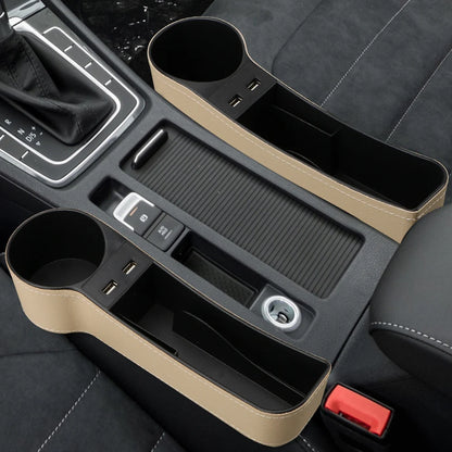 Car Seat Gap Organizer – Leather Auto Crevice Storage Box with Cup & Phone Holder, USB Option