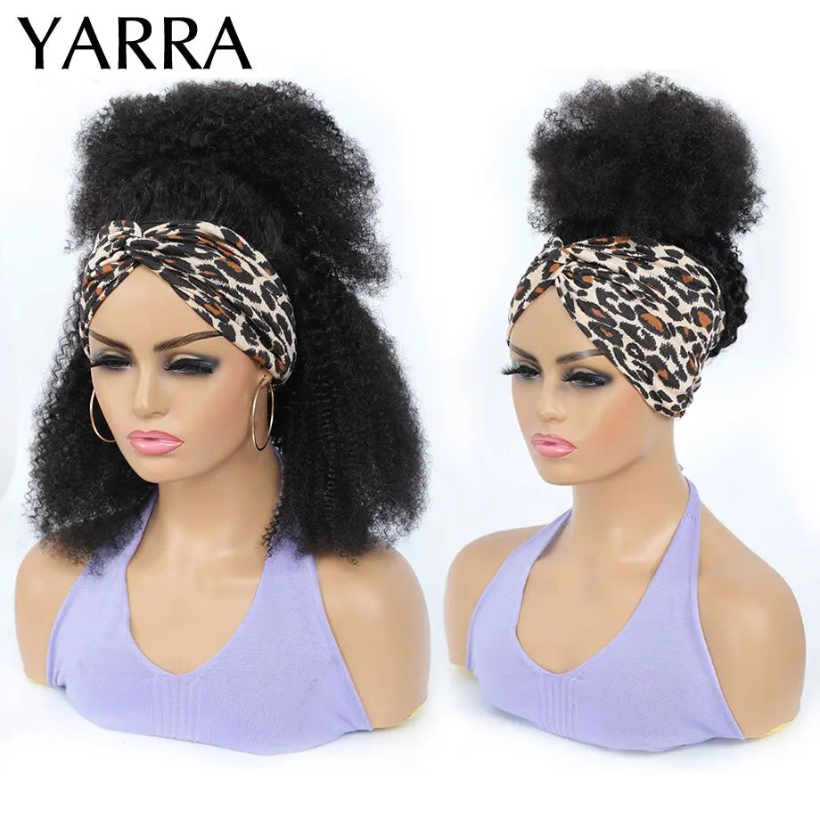 Afro Kinky Curly Headband Wig for Black Women – 180% Density Brazilian Remy Full Machine Made Human Hair Wig (YARRA)