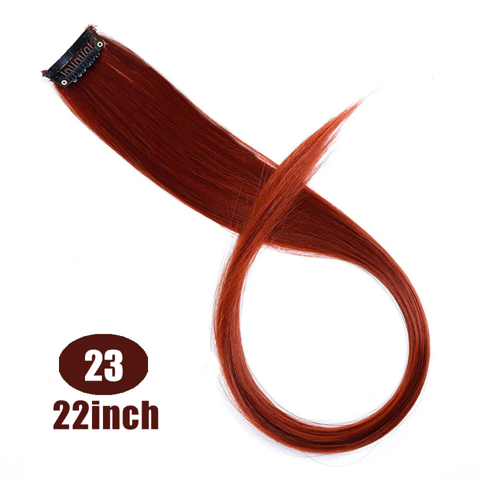 BUQI Straight Clip-In Colored Hair Extensions – Rainbow Synthetic Hair Streaks in Pink, Orange, White & Purple