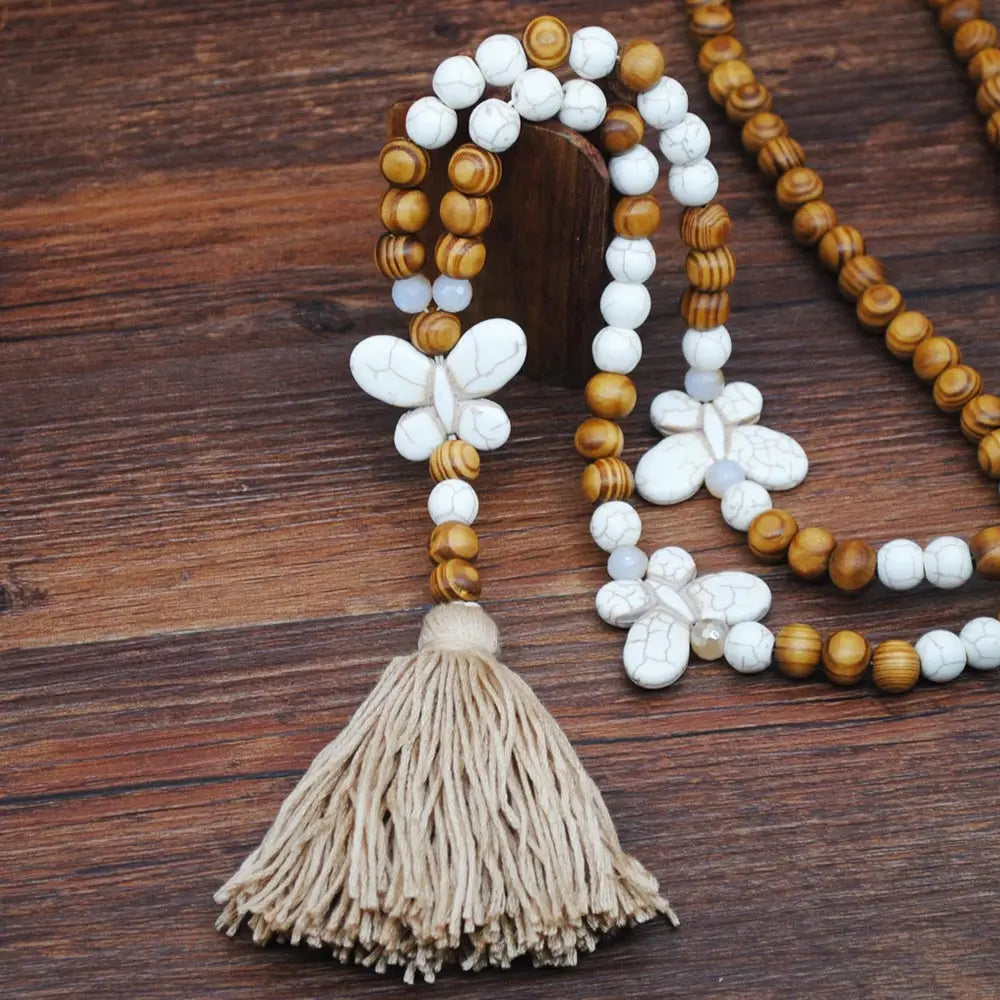 Wooden Bead Tassel Long Necklace - Bohemian Summer Beach Sweater Chain for Women | Mother's Day Gift