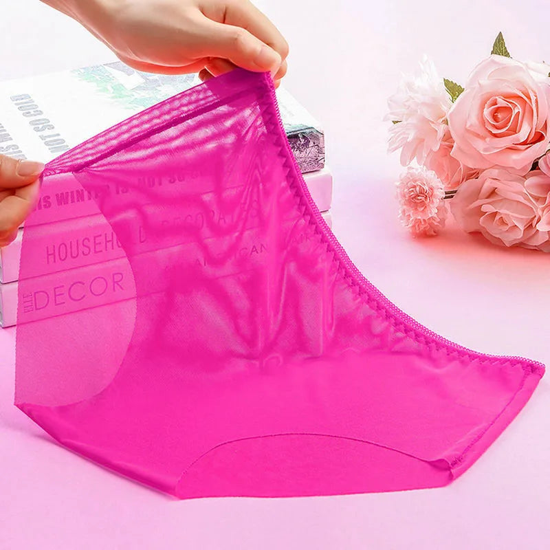 Women’s Full Transparent Panties – Sexy Seamless Ultra-Thin Mid-Rise Lace Briefs Lingerie Underwear