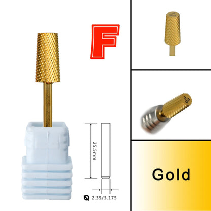 RolinStar 6.6 Large Trapezium Tapered Barrel Nail Drill Bit – Gold & Silver Tungsten Steel Carbide Milling Cutter for Manicure & Pedicure