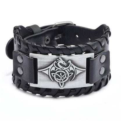 Totem Design Wide Leather Pirate Compass Bracelet - Men's Celtic Viking Jewelry, Party Gift Accessories