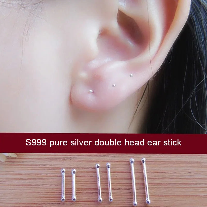 Mini Invisible Earring Set: Ball Nose Studs & Bone Piercing Jewelry - 2pcs Ear Nails for Women's Body Piercing Accessories