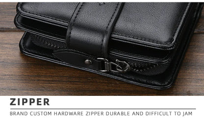 New Business Men’s Wallet — High-Quality PU Leather Zipper Card & Coin Holder, Vintage Male Purse