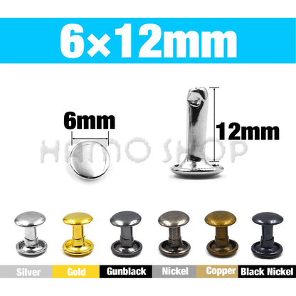 100Set Metal Double Cap Rivets - 5-15mm Round Stud Nails for Leathercraft, Shoes, Bags, Belts, Clothing & DIY Repairs