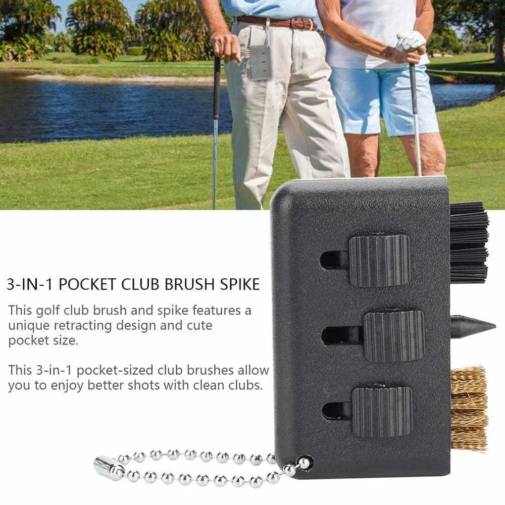 3 in 1 Golf Club Brush – Retractable Groove Cleaner, Pocket Tool for Clubs, Balls & Divots