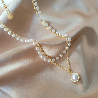 SUMENG 2024 Kpop Pearl Choker Necklace – Double Layer Pendant Jewelry Gift for Women