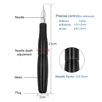 BMX Permanent Makeup Tattoo Pen - Professional Digital Dermograph Machine Set with Cartridges for Eyebrow & Lip Tattoo