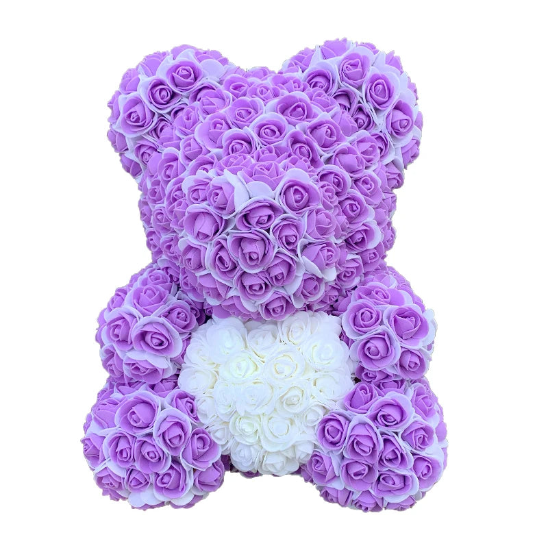 2024 40cm Rose Bear – Heart-Shaped Artificial Flower Teddy Bear for Valentine’s, Wedding, Birthday & Christmas Gifts