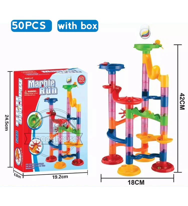 DIY Marble Run Race Track Set - 3D Maze Ball Roller Building Blocks Toy for Kids Creative STEM Play