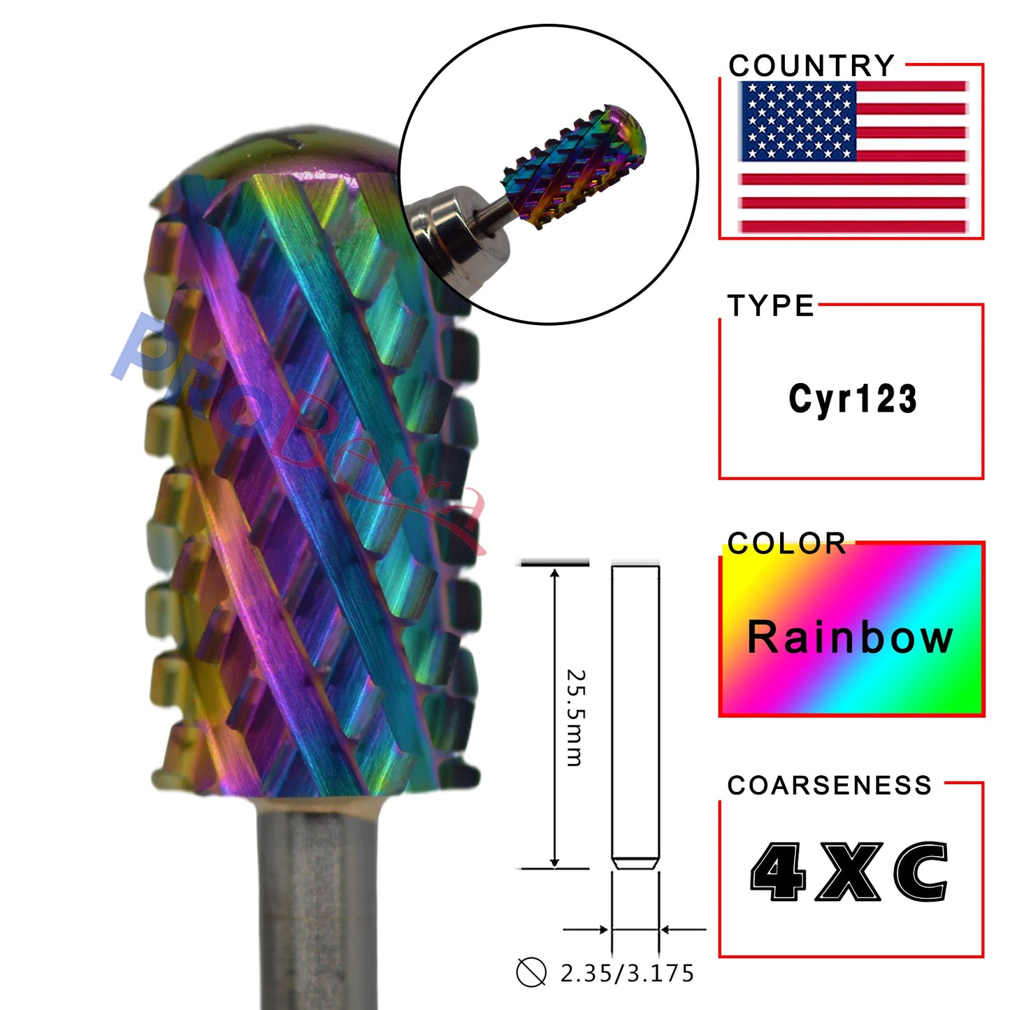 RolinStar 6.6 Large Barrel 4XC Nail Drill Bits – 7 Colors Gold, Silver, Dark Purple, Blue, Rainbow, Rose Gold Milling Tool