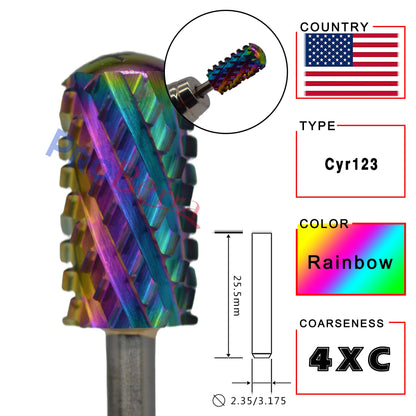 RolinStar 6.6 Large Barrel 4XC Nail Drill Bits – 7 Colors Gold, Silver, Dark Purple, Blue, Rainbow, Rose Gold Milling Tool