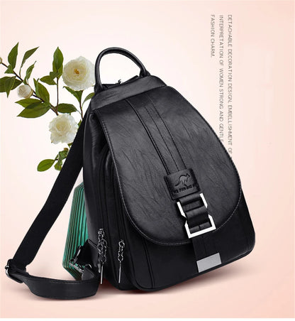 Multifunctional Women's Leather Backpack - Casual Style for Teen Girls, School and Travel Bagpack, Ladies' Chest Bag Sac