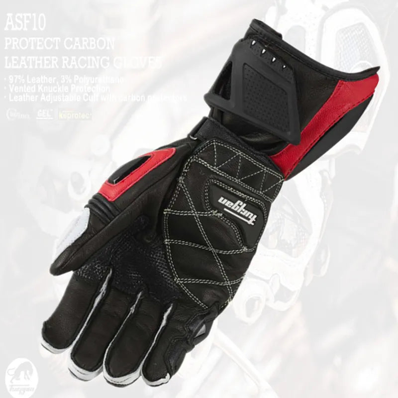 Motorcycle Gloves AFS6 AFS10 AFS18 - Leather Windproof Motocross Mittens with Touch Screen, Men's Protective Motorbike Gloves